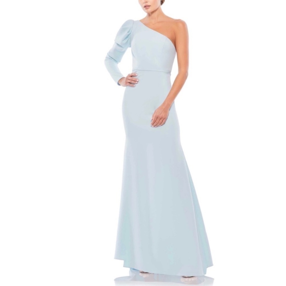 NWT MAC DUGGAL ONE SHOULDER PUFF SLEEVE COWN